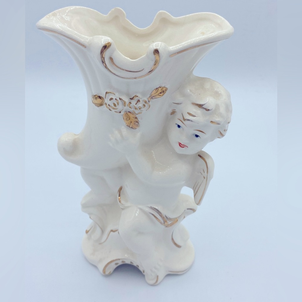 Vintage Porcelain Vase With Gold Accents And A Cherub 6” By 3 1/2”